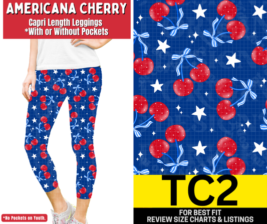 Americana Cherry Capri Length Leggings w/ Pockets