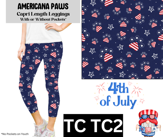Americana Paws Capri Length Leggings w/ Pockets