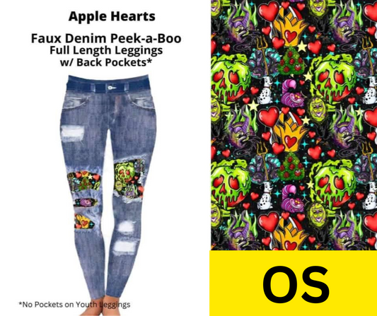 Apple Hearts Faux Denim Full Length Peekaboo Leggings