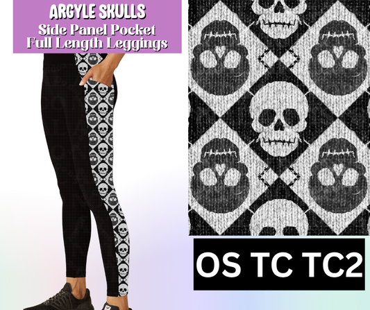 Argyle Skulls Side Panel Pocket Full Length Leggings