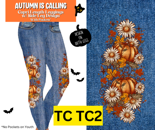Autumn Is Calling Full Length Faux Denim w/ Side Leg Designs