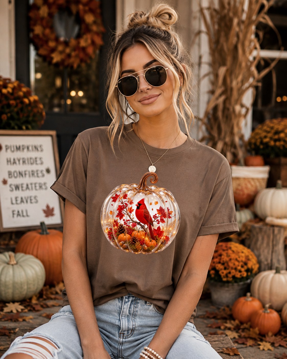 Cozy Pumpkin Cardinal Tshirt