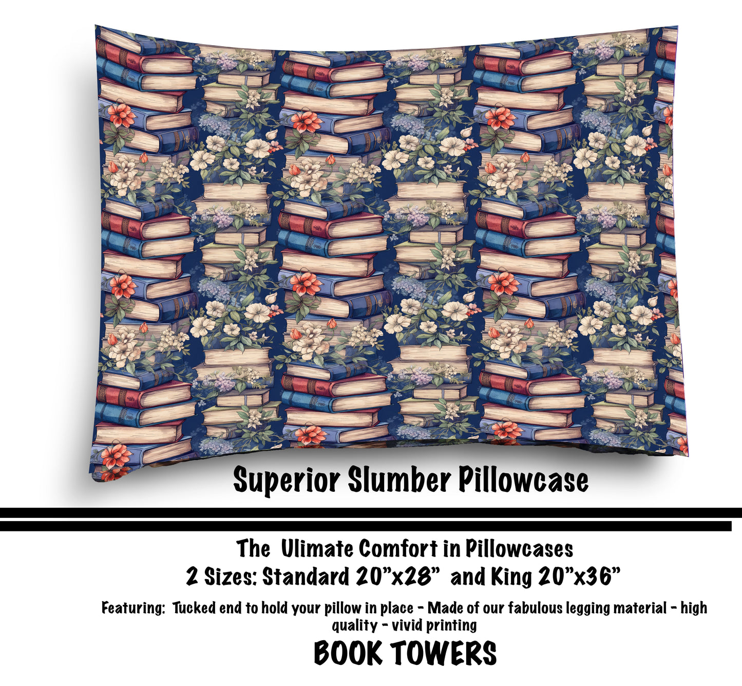 BOOK TOWERS PILLOW CASE -
