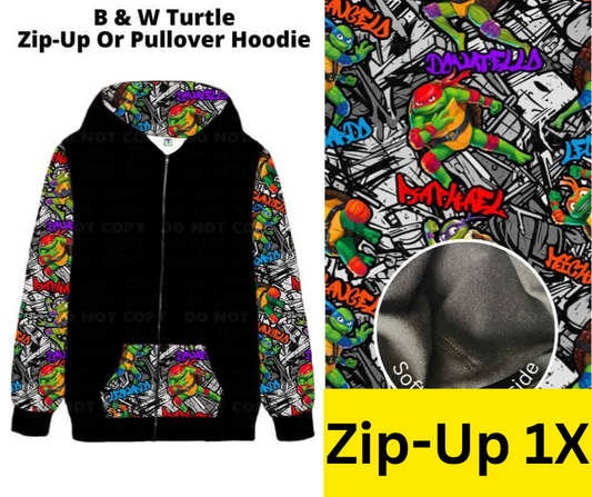 B & W Turtle Zip-Up Hoodie