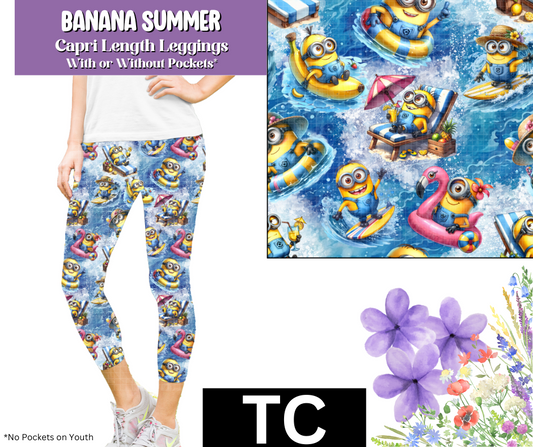 Banana Summer Capri Length Leggings w/ Pockets