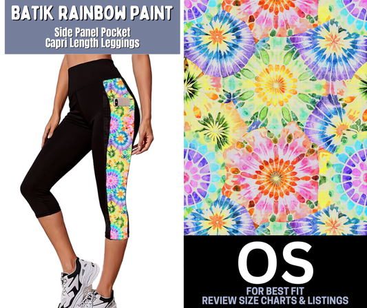 Batik Rainbow Paint Side Panel Pocket Capri Length Leggings