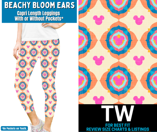 Beachy Bloom Ears Capri Length Leggings w/ Pockets