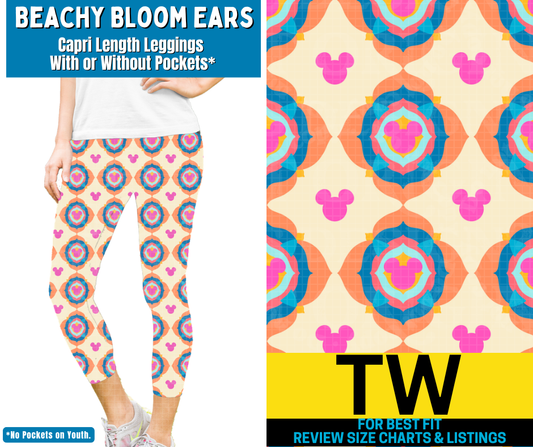 Beachy Bloom Ears Capri Length Leggings w/ Pockets