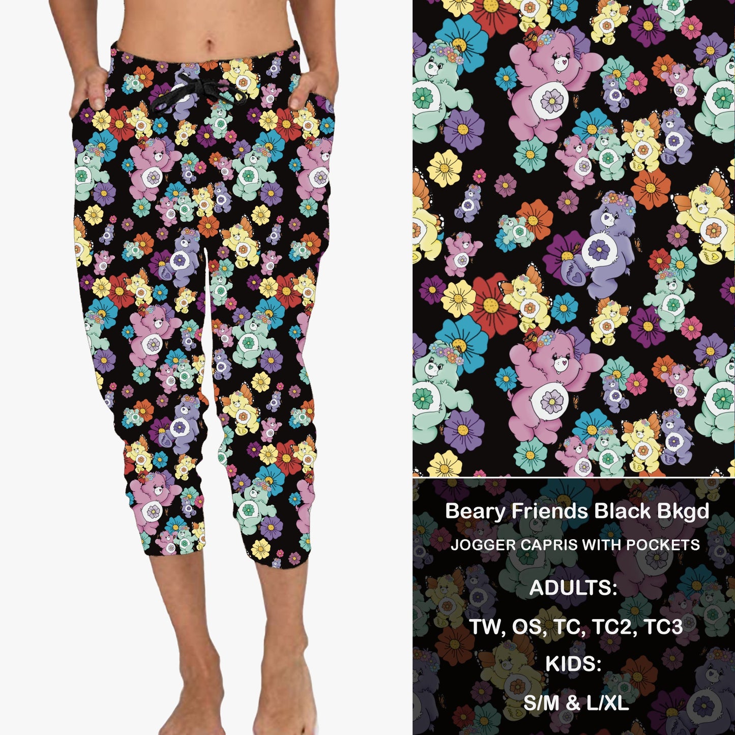 Beary Friends Black Background - Full & Capri Joggers Preorder Closes 6/19 eta Late July