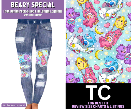 Beary Special  Faux Denim Full Length Peekaboo Leggings