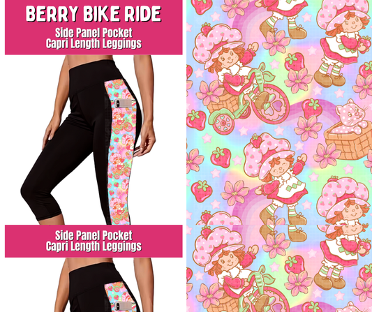 Berry Bike Ride Side Panel Pocket Capri Length Leggings