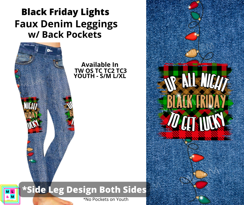 Black Friday Lights Full Length Faux Denim w/ Side Leg Designs