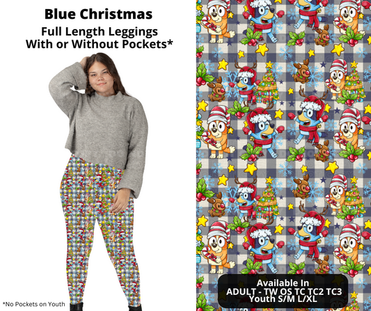 Blue Christmas Full Length Leggings w/ Pockets