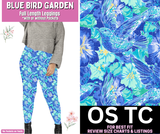 Blue Bird Garden Full Length Leggings w/ Pockets