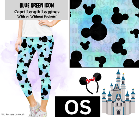 Blue Green Icon Capri Length Leggings w/ Pockets