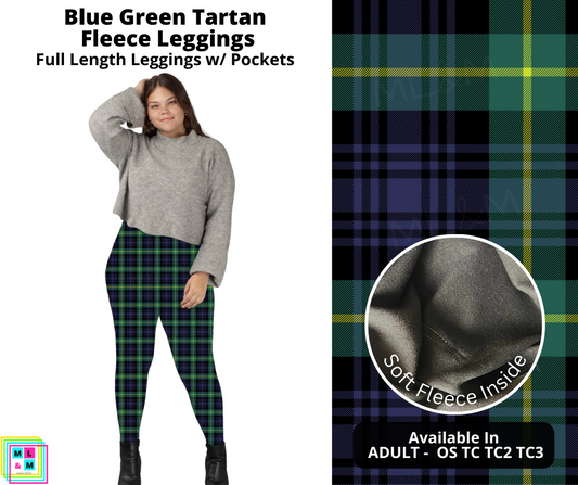 Blue Green Tartan Fleece Leggings