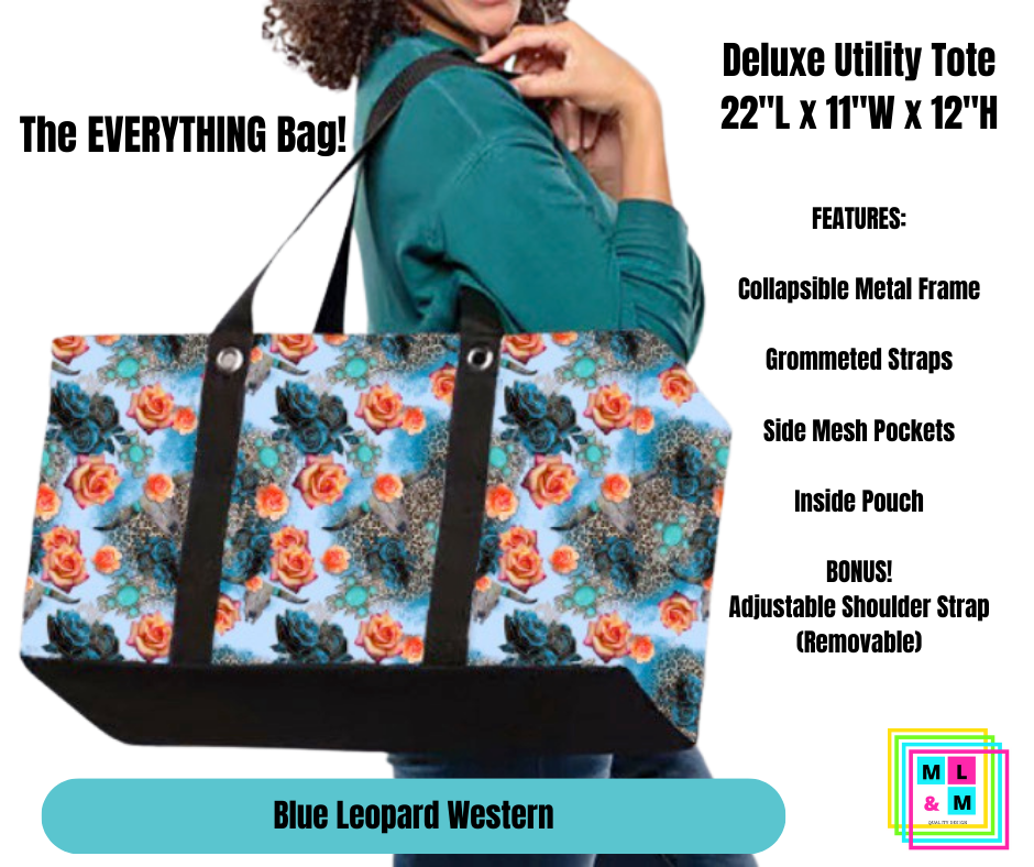 Blue Leopard Western Collapsible Tote