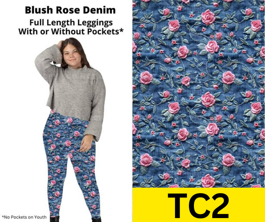 Blush Rose Denim Full Length Leggings w/ Pockets