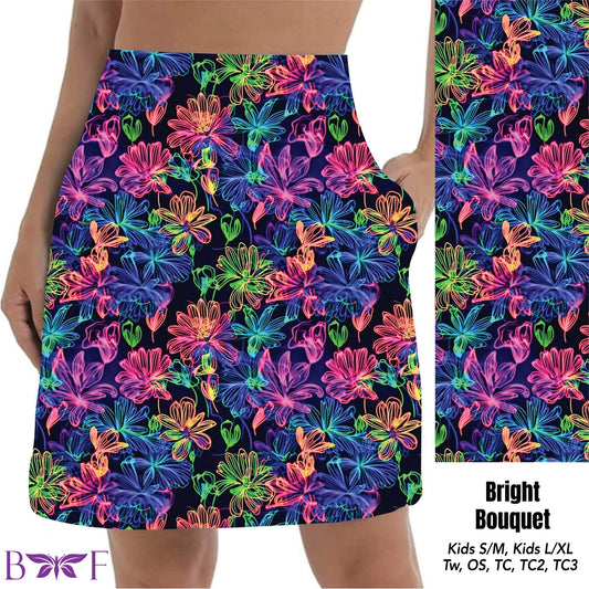 Bright Bouquet biker shorts and skorts with pockets