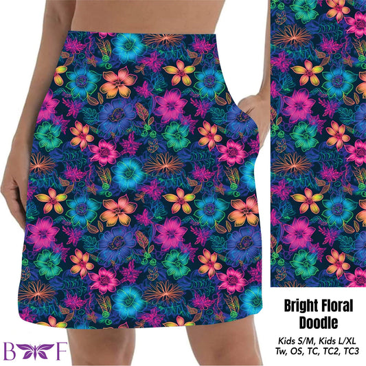 Bright Floral Doodle bike shorts and skorts with pockets