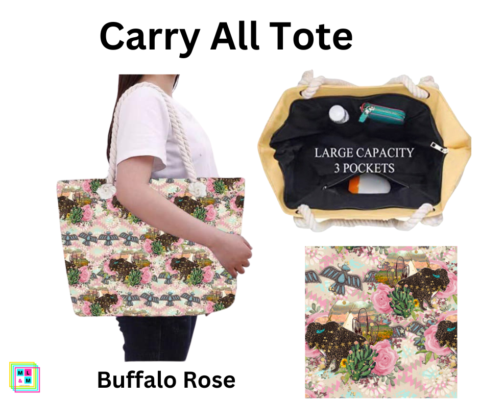 Buffalo Rose Carry All Tote w/ Zipper