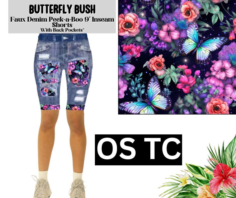 Butterfly Bush Faux Denim Peekaboo Jamaica Shorts