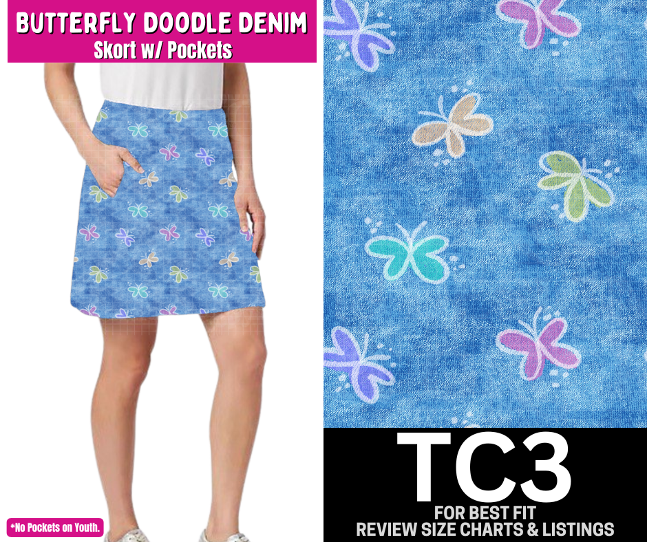 Butterfly Doodle Denim Skort