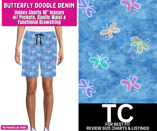 Butterfly Doodle Denim Unisex Shorts
