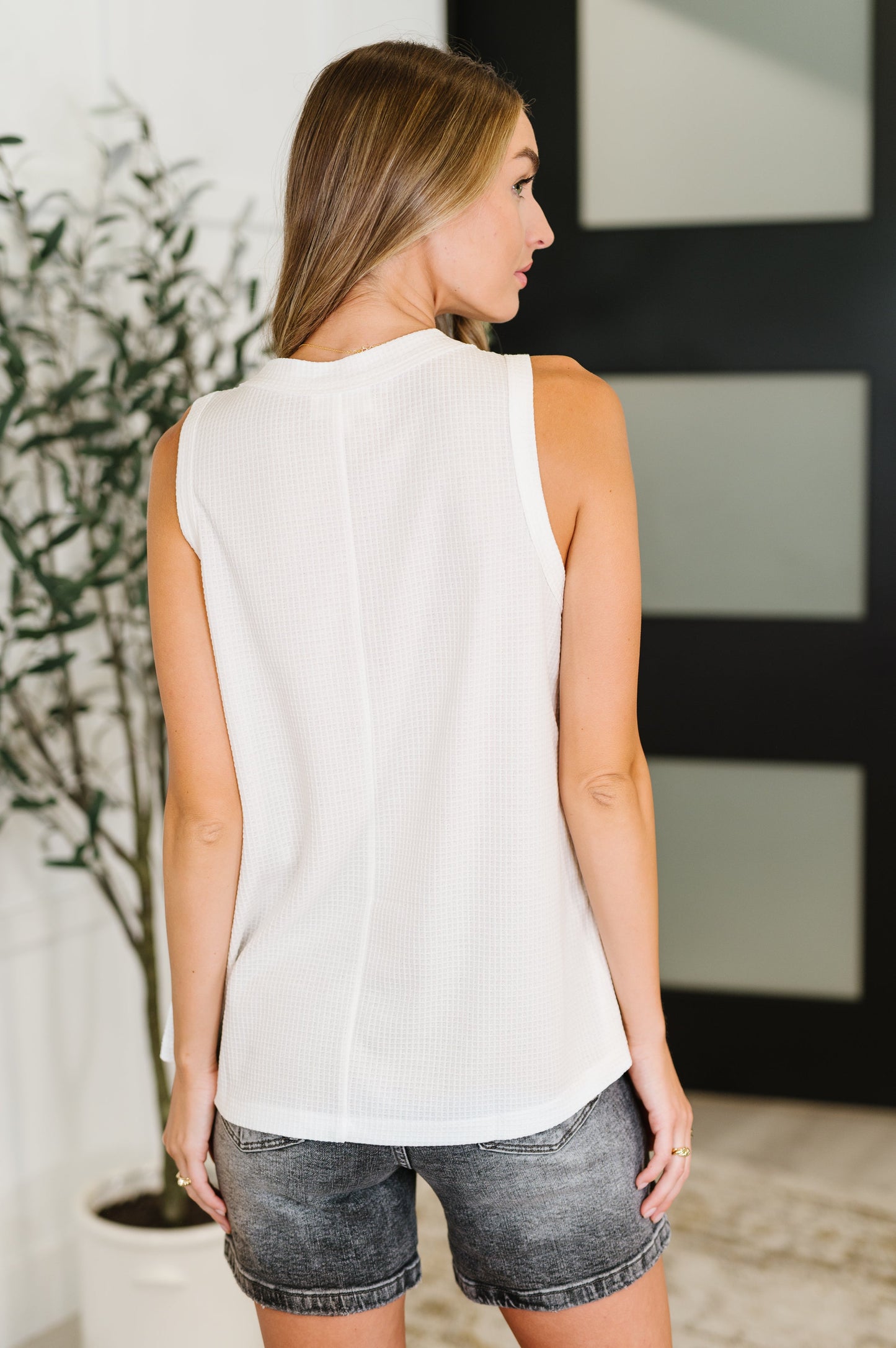 Buttoned Up Buttercup Sleeveless Top in Ivory