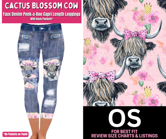 Cactus Blossom Cow Capri Faux Denim Peekaboo
