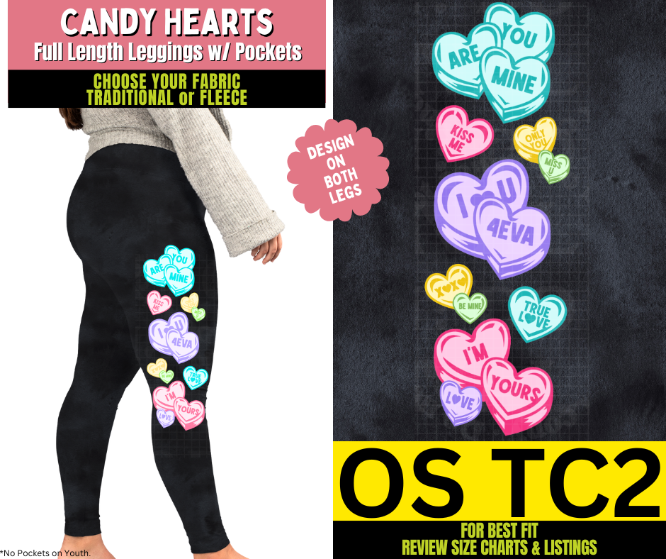 Candy Hearts Watercolor Leggings w/ Side Leg Designs