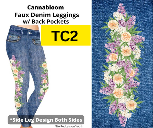 Cannabloom Full Length Faux Denim w/ Side Leg Designs