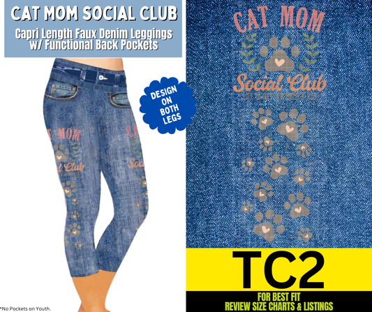 Cat Mom Social Club Capri Faux Denim w/ Side Leg Designs