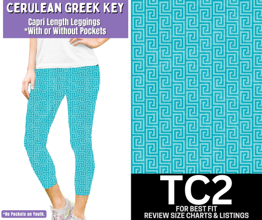 Cerulean Greek Key Capri Length Leggings w/ Pockets