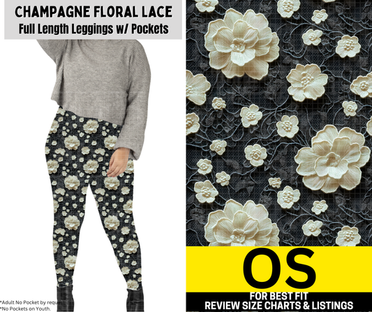 Champagne Floral Lace Full Length Leggings w/ Pockets