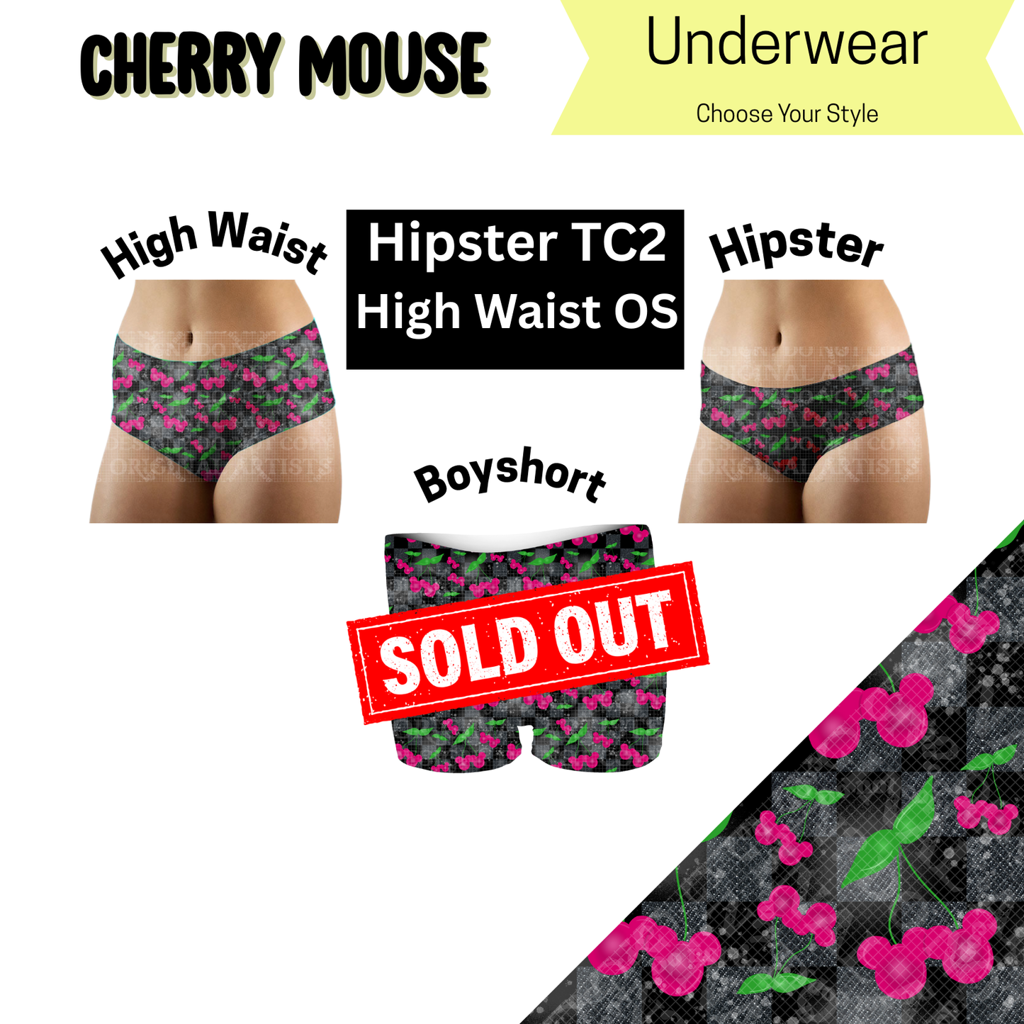 Cherry Mouse Hipster, High Waist Underwear