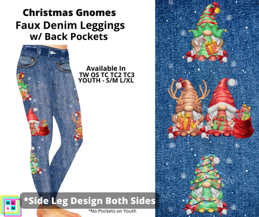 Christmas Gnomes Full Length Faux Denim w/ Side Leg Designs