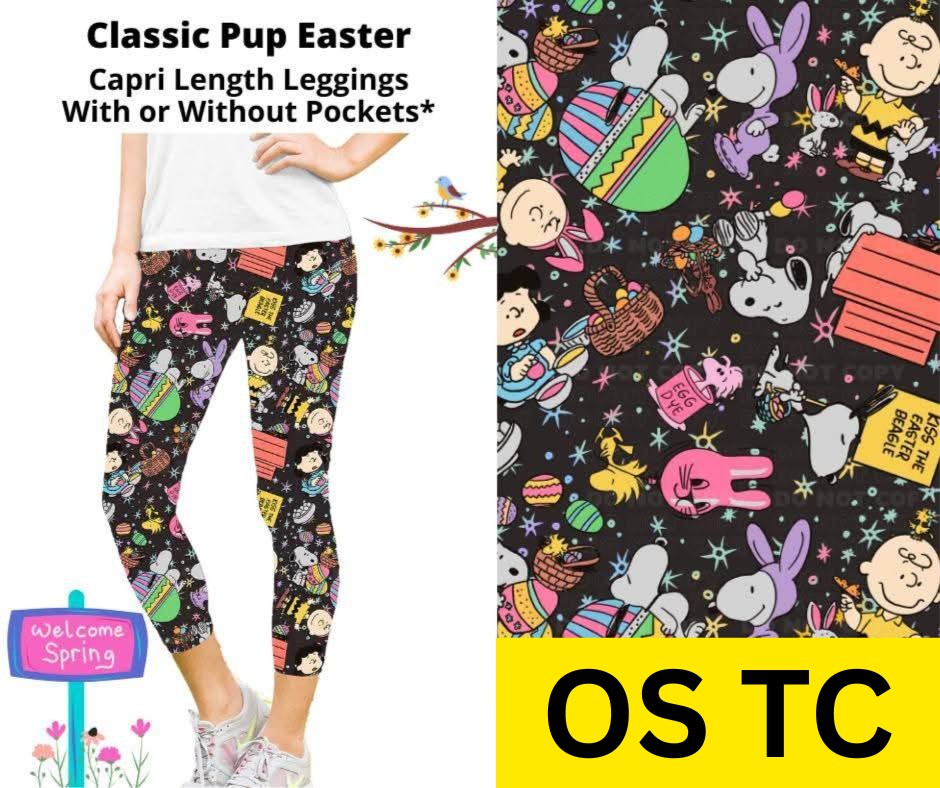 Classic Pup Easter Capri Length Leggings w/ Pockets
