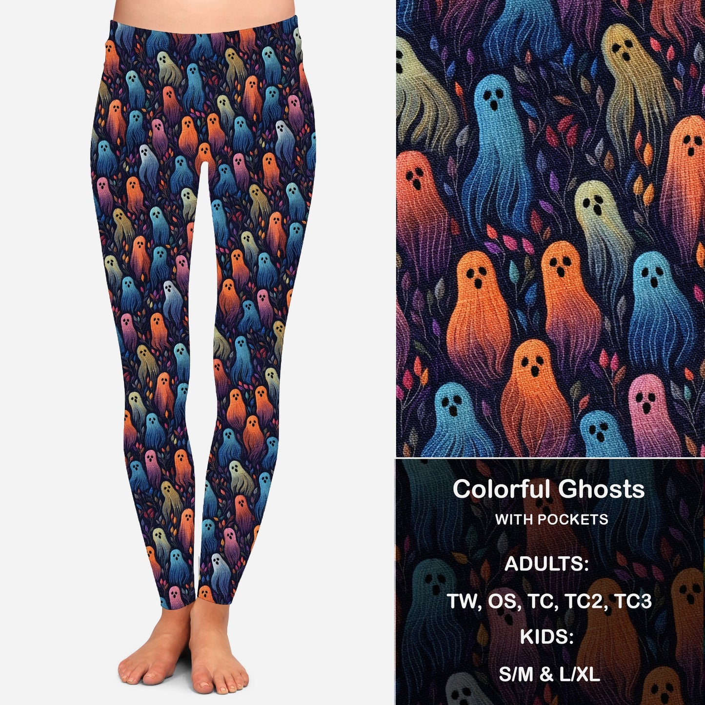 Colorful Ghosts Leggings  with Pockets