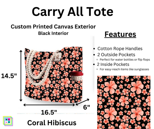 Coral Hibiscus Carry All Tote