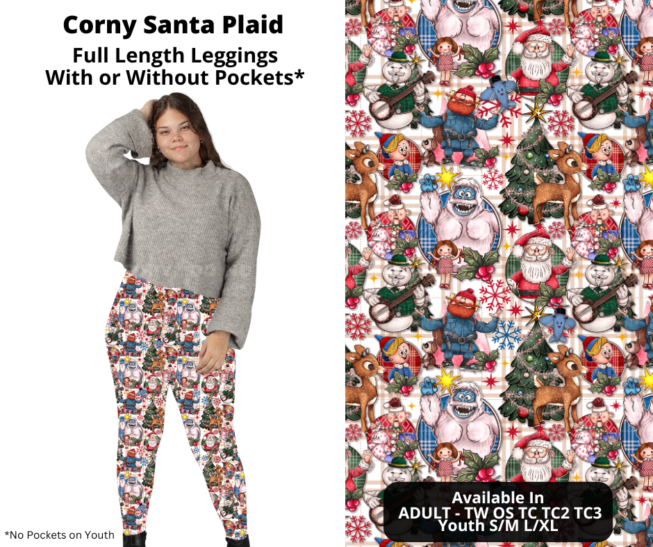 Corny Santa Plaid Full Length Leggings w/ Pockets