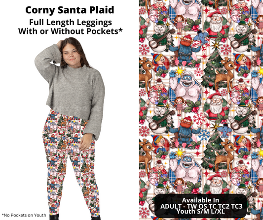 Corny Santa Plaid Full Length Leggings w/ Pockets