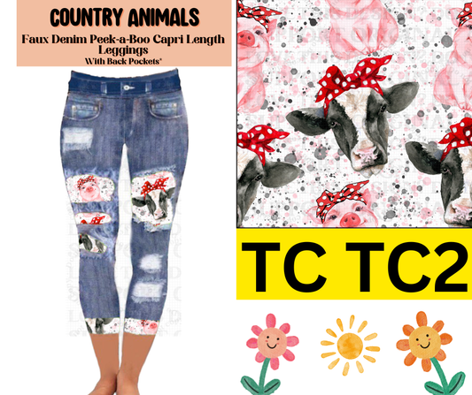 Country Animals Capri Faux Denim Peekaboo