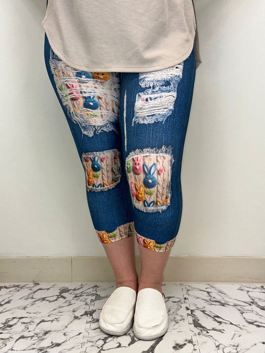Knitted Bunny Denim Capri w/ Pockets