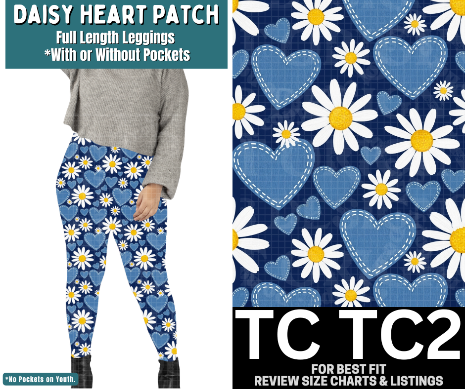 Daisy Heart Patch Full Length Leggings w/ Pockets