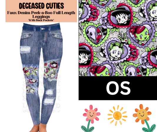 Deceased Cuties Faux Denim Full Length Peekaboo Leggings