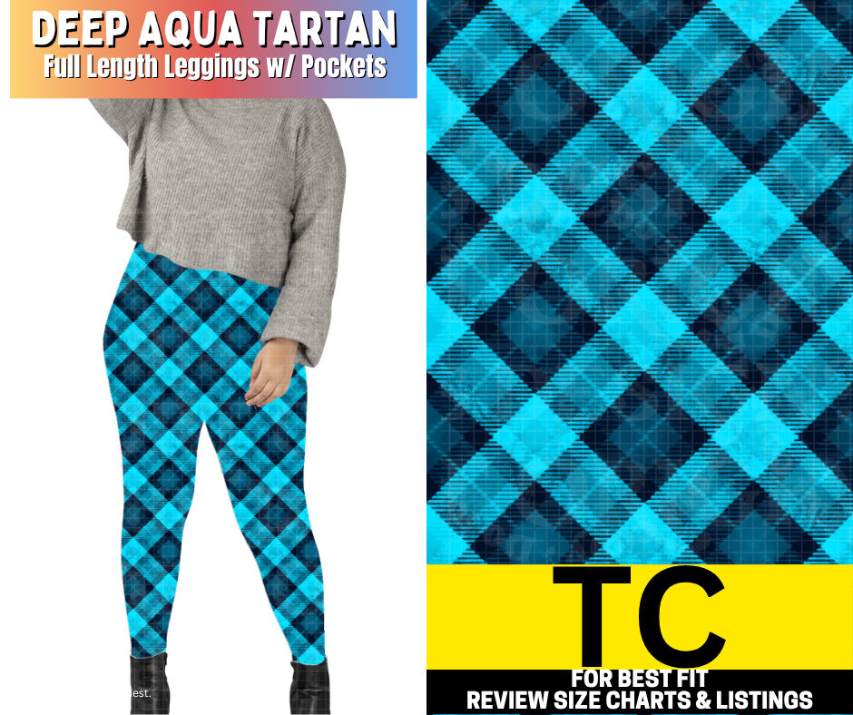 Deep Aqua Tartan Fleece Leggings