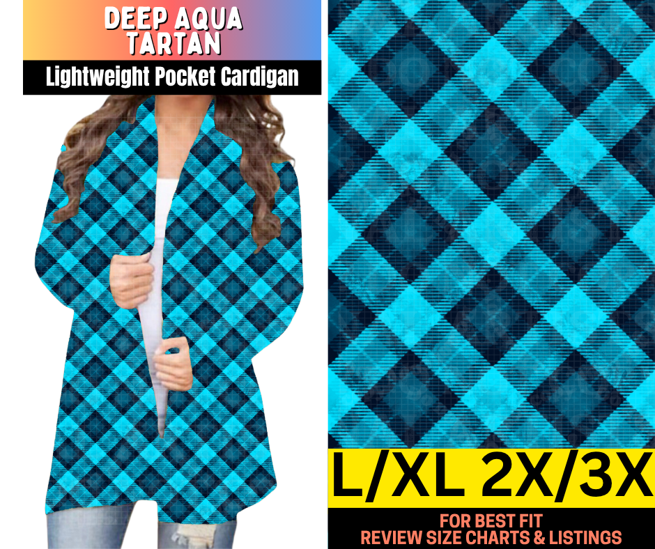 Deep Aqua Tartan Pocket Cardigan