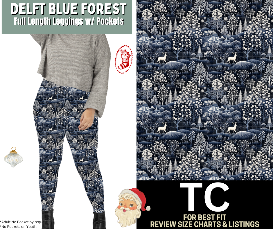 Delft Blue Forest Full Length Leggings w/ Pockets
