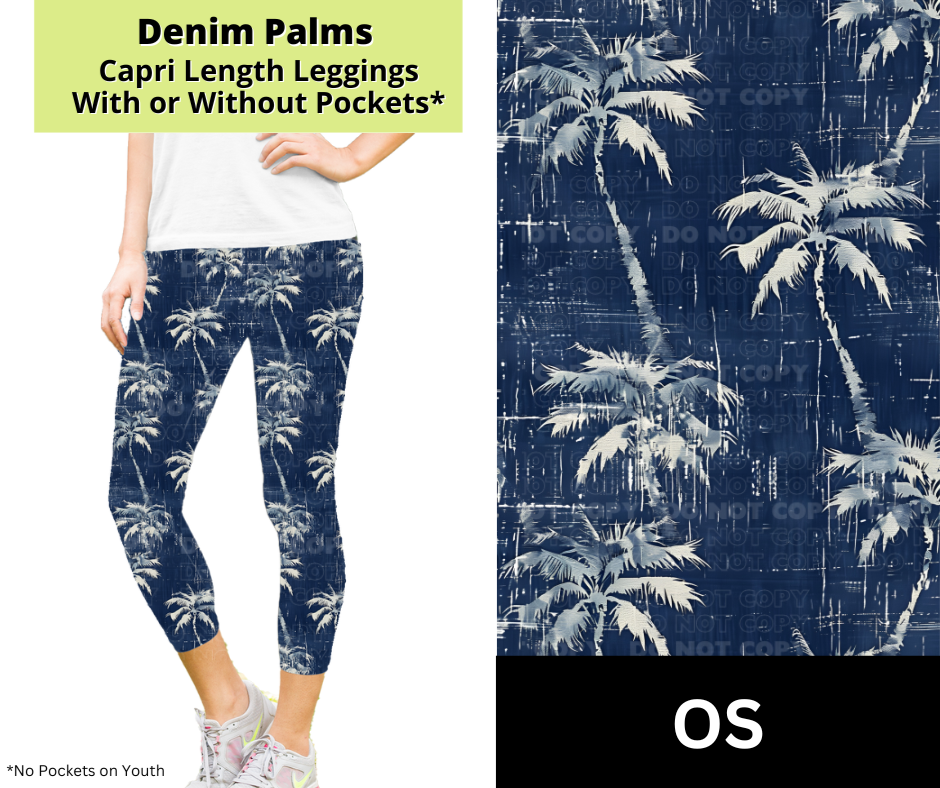 Denim Palms Capri Length Leggings w/ Pockets
